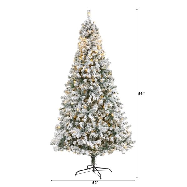 Nearly Natural 8-ft Flocked Rock Springs Spruce Artificial Christmas Tree with 500 Clear LED Lights and 1186 Branches