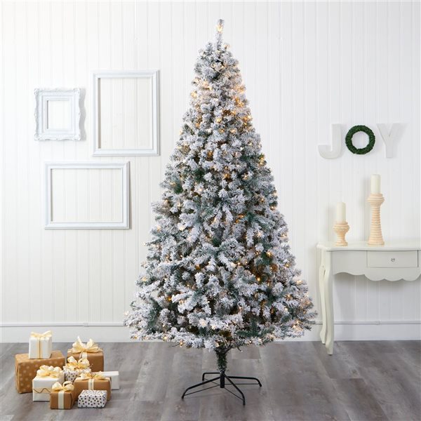 Nearly Natural 8-ft Flocked Rock Springs Spruce Artificial Christmas Tree with 500 Clear LED Lights and 1186 Branches