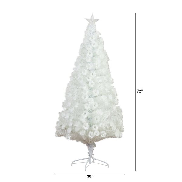 Nearly Natural 6-ft Pre-Lit Fiber Optic Artificial White Christmas Tree with Star Tree Topper