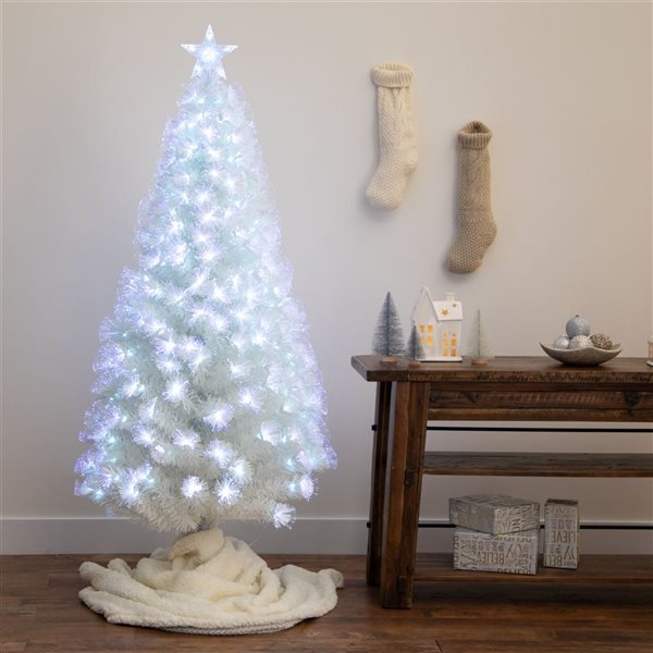 Nearly Natural 6-ft Pre-Lit Fiber Optic Artificial White Christmas Tree with Star Tree Topper