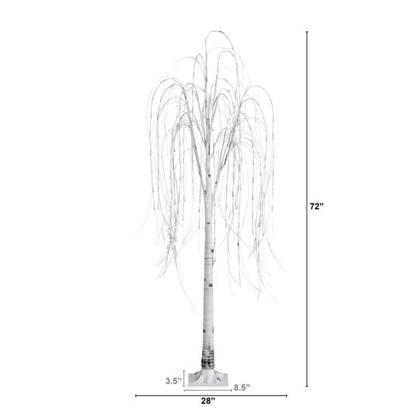 Nearly Natural 6-ft Pre-Lit Artificial White Weeping Willow Tree with 160 Warm White LED Lights