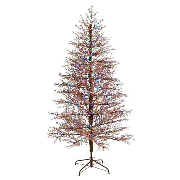 Nearly Natural 7-ft Frosted Berry Twig Artificial Christmas Tree with 450 Multicolored Gum Ball LED Lights