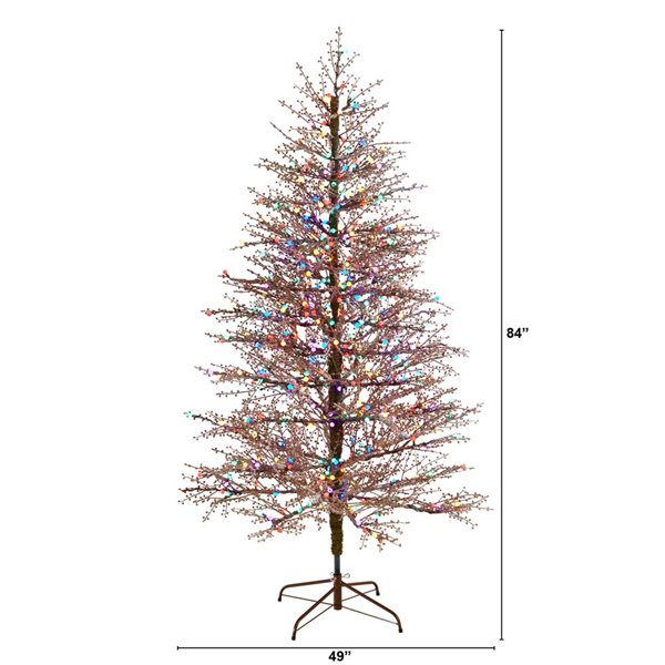 Nearly Natural 7-ft Frosted Berry Twig Artificial Christmas Tree with 450 Multicolored Gum Ball LED Lights