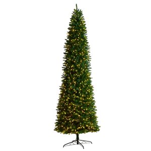 Nearly Natural 11-ft Slim Green Mountain Pine Artificial Christmas Tree with 950 Clear LED Lights and 2836 Branches