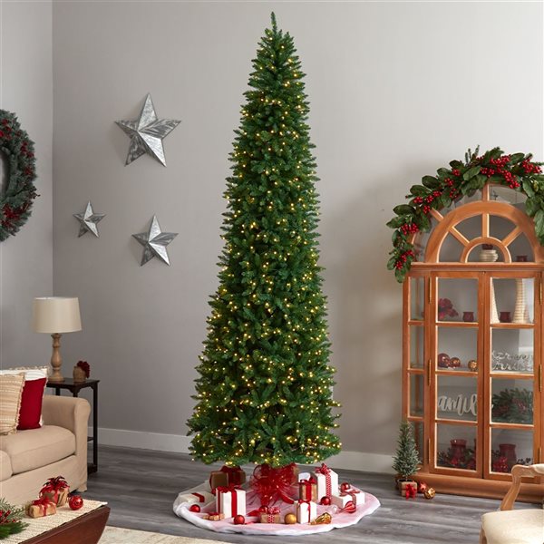 Nearly Natural 11-ft Slim Green Mountain Pine Artificial Christmas Tree with 950 Clear LED Lights and 2836 Branches