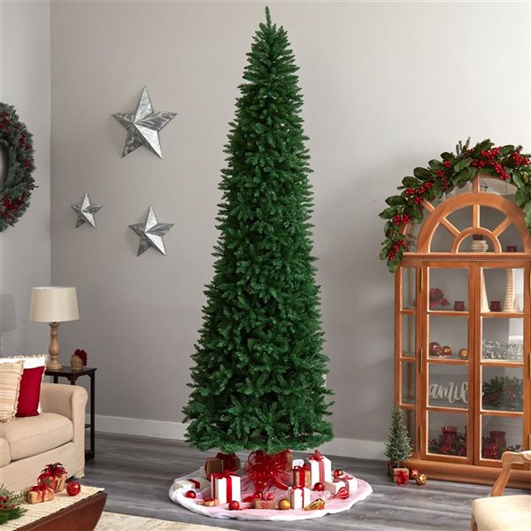 Nearly Natural 11-ft Slim Green Mountain Pine Artificial Christmas Tree with 950 Clear LED Lights and 2836 Branches