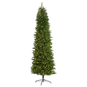 Nearly Natural 8-ft Slim Green Mountain Pine Artificial Christmas Tree with 400 Clear LED Lights