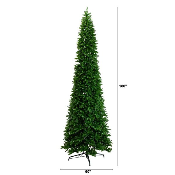 Nearly Natural 15-ft Artificial Slim Green Mountain Pine Christmas Tree with 1900 Warm White LED Lights