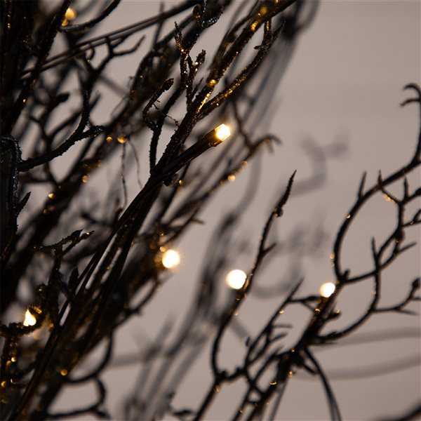 Nearly Natural 4-ft Pre-Lit Halloween Black Twig Artificial Fall Tree in Burlap Planter with LED Lights