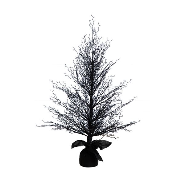 Nearly Natural 4-ft Pre-Lit Halloween Black Twig Artificial Fall Tree in Burlap Planter with LED Lights