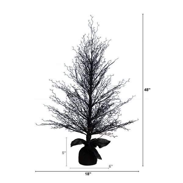Nearly Natural 4-ft Pre-Lit Halloween Black Twig Artificial Fall Tree in Burlap Planter with LED Lights