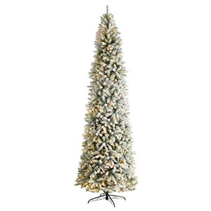 Nearly Natural 10-ft Slim Flocked Montreal Fir Artificial Christmas Tree with 800 Warm White LED Lights