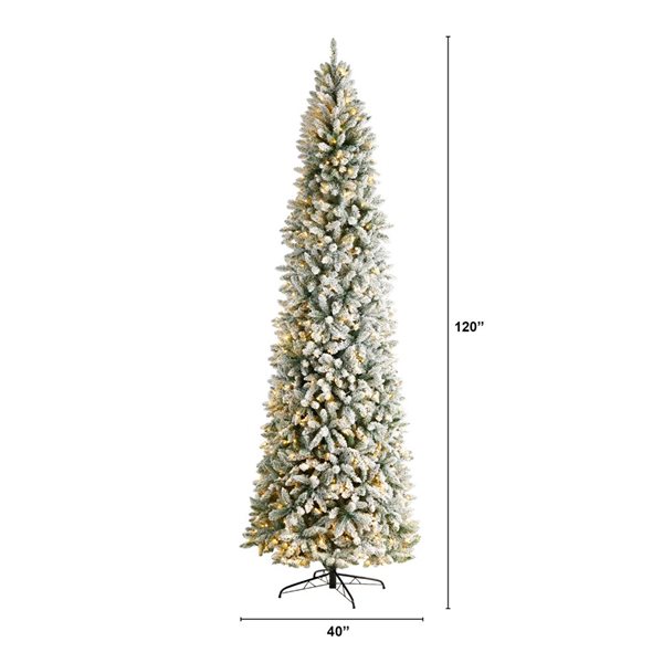 Nearly Natural 10-ft Slim Flocked Montreal Fir Artificial Christmas Tree with 800 Warm White LED Lights