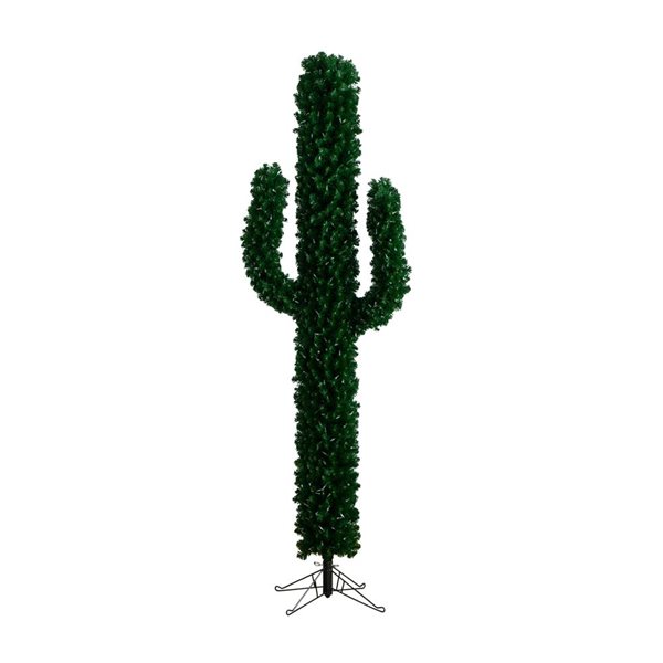 Nearly Natural 7-ft Pre-Lit Artificial Cactus Christmas Tree with 500 Micro LED Lights