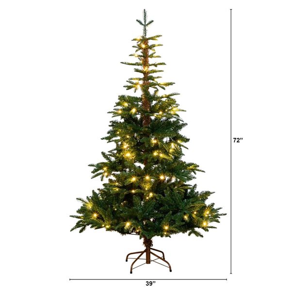 Nearly Natural 6-ft Pre-Lit Artificial Idaho Mixed Fir Christmas Tree with 130 Warm White LED Lights