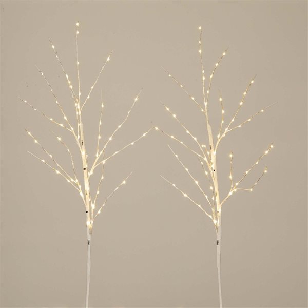 Nearly Natural 36-in Pre-Lit Artificial White Birch Branches with 150 Warm White LED Lights - Set of 2