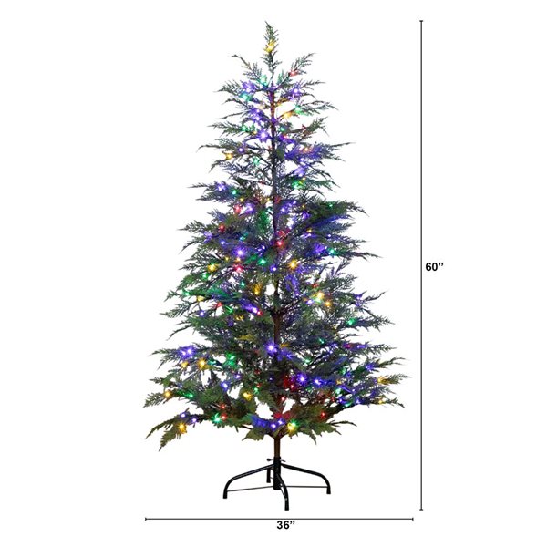 Nearly Natural 5-ft Pre-Lit Artificial Park City Pine Christmas Tree with 200 Multicolored LED Lights