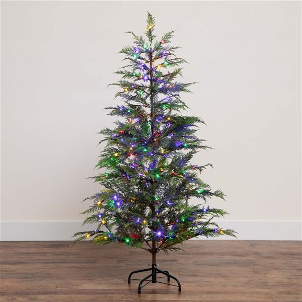 Nearly Natural 5-ft Pre-Lit Artificial Park City Pine Christmas Tree with 200 Multicolored LED Lights