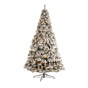 Nearly Natural 10-ft Flocked West Virginia Fir Artificial Christmas Tree with 800 Clear LED Lights and 1680 Tips