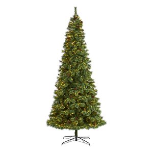 Nearly Natural 10-ft White Mountain Pine Artificial Christmas Tree with 850 Clear LED Lights and Pine Cones