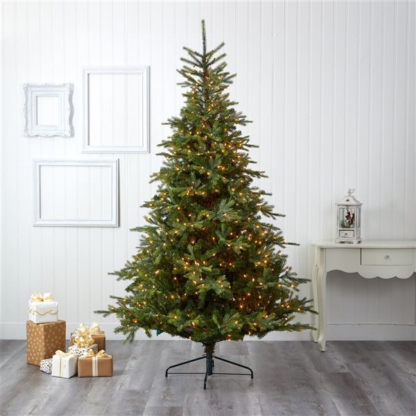 Nearly Natural 8-ft North Carolina Spruce Artificial Christmas Tree with 650 Clear Lights and 1303 Bendable Branches