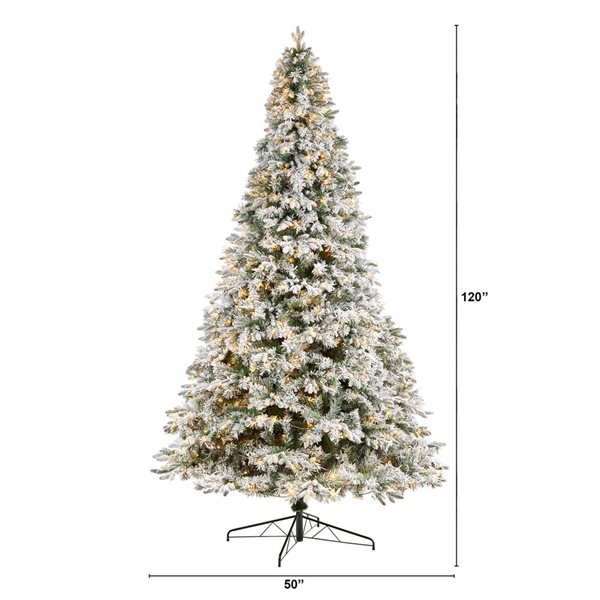 Nearly Natural 10-ft Flocked Vermont Mixed Pine Artificial Christmas Tree with 800 LED Lights and 2200 Branches