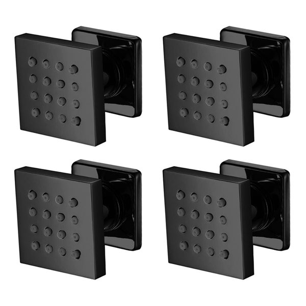 Agua Canada Victoria Matte Black Wall Mount Square Body Jets w/ 1 Spray Setting - 4-Pack