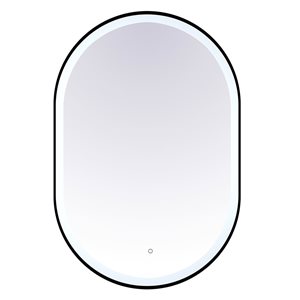 Miroir à DEL à cadre ovale noir mat Olaf d'Agua Canada 6000 K 24 x 36 po avec interrupteur marche/arrêt