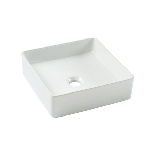 Lavabo-vasque carré sur plan en porcelaine Fiona d'Agua Canada blanc lustré 16 po