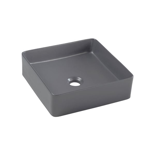 Lavabo-vasque carré en porcelaine gris foncé Fiona d'Agua Canada sur plan 14 po, drain inclus