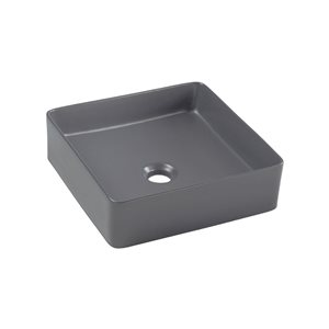 Lavabo-vasque carré en porcelaine gris foncé Fiona d'Agua Canada sur plan 14 po, drain inclus