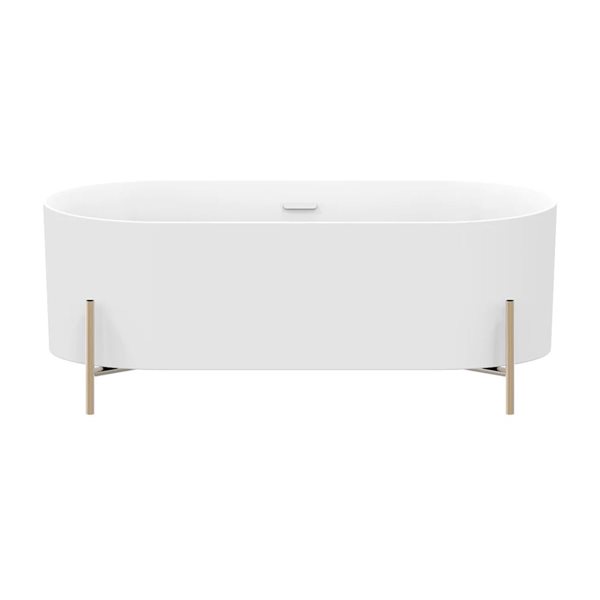 Agua Canada Brisca 66-in Matte White Acrylic Freestanding Bathtub w/ Centre Drain and Brushed Brass Gold Legs