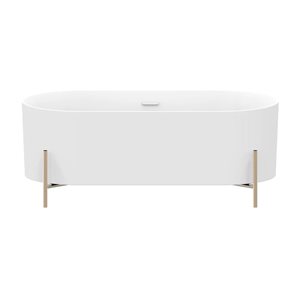 Agua Canada Brisca 66-in Matte White Acrylic Freestanding Bathtub w/ Centre Drain and Brushed Brass Gold Legs