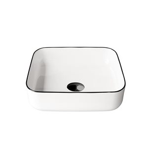 Lavabo-vasque carré en porcelaine sur plan Falone Agua Canada 15 po blanc lustré/bordure noire