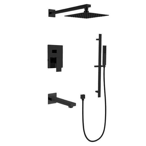 Agua Canada Vasso Black Wall Mounted Dual Showerhead Shower System w/ Bathtub Water Spout