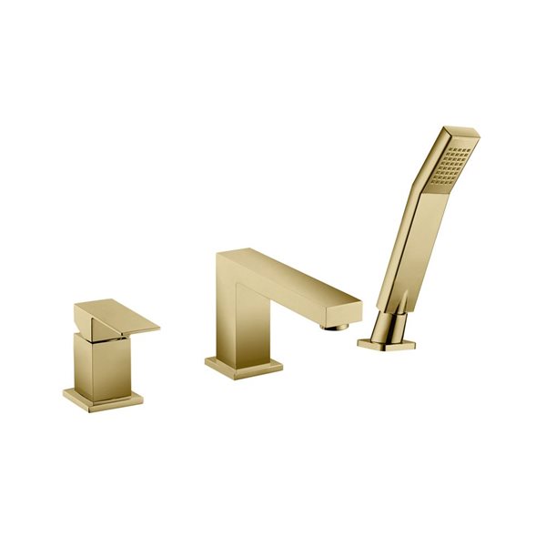 Agua Canada Salvatore Brushed Gold Single-Handle Deck-Mount Roman Bathtub Faucet with Hand-Held Shower