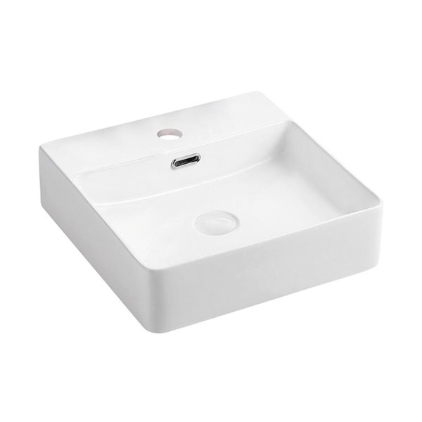 Lavabo-vasque carré en porcelaine blanc mat Frima d'Agua Canada sur plan 16 x 16 po, drain inclus