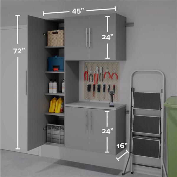 Prepac P HangUps Grey Wall Work Storage Cabinet Set - 3 Pcs