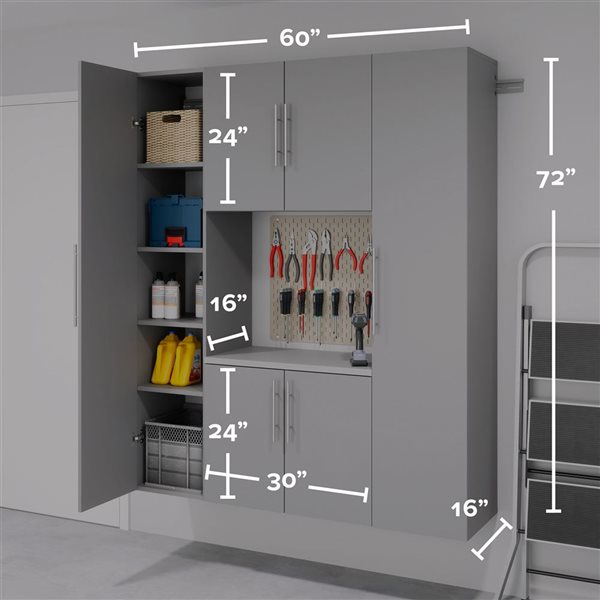 Prepac Q HangUps Grey Wall Work Storage Cabinet Set - 4 Pcs