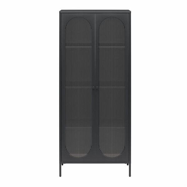 Mr. Kate Luna Tall 2-Door Accent Cabinet with Fluted Glass, Black