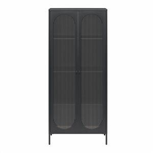 Mr. Kate Luna Tall 2-Door Accent Cabinet with Fluted Glass, Black