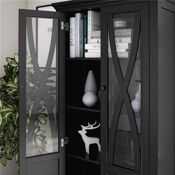 Armoire d'appoint haute Ellington d'Ameriwood Home avec portes en verre, noir