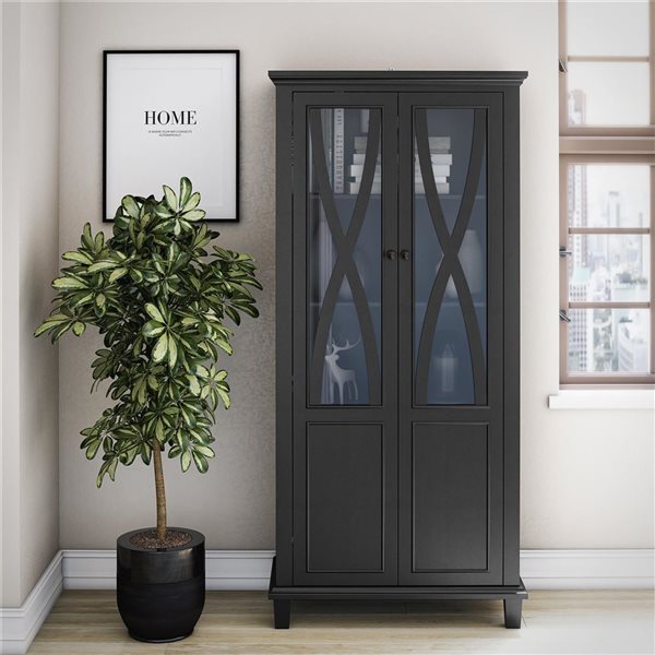 Armoire d'appoint haute Ellington d'Ameriwood Home avec portes en verre, noir