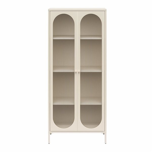 Mr. Kate Luna Tall 2-Door Accent Cabinet with Fluted Glass, Parchment