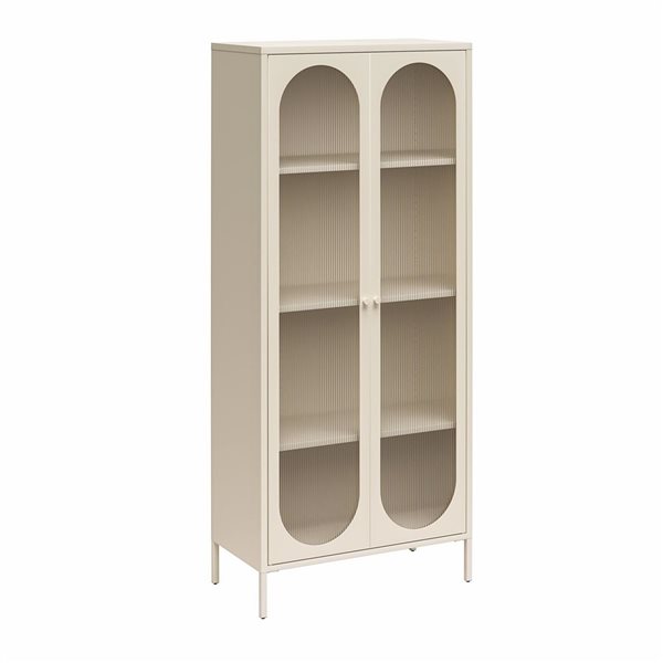 Mr. Kate Luna Tall 2-Door Accent Cabinet with Fluted Glass, Parchment