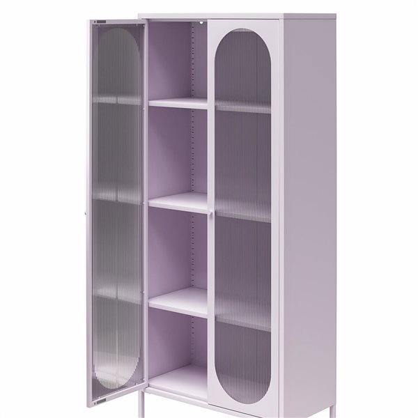 Mr. Kate Luna Tall 2-Door Accent Cabinet with Fluted Glass, Lilac