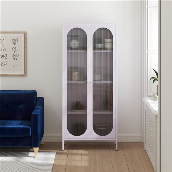 Mr. Kate Luna Tall 2-Door Accent Cabinet with Fluted Glass, Lilac