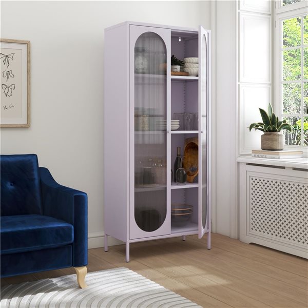 Mr. Kate Luna Tall 2-Door Accent Cabinet with Fluted Glass, Lilac