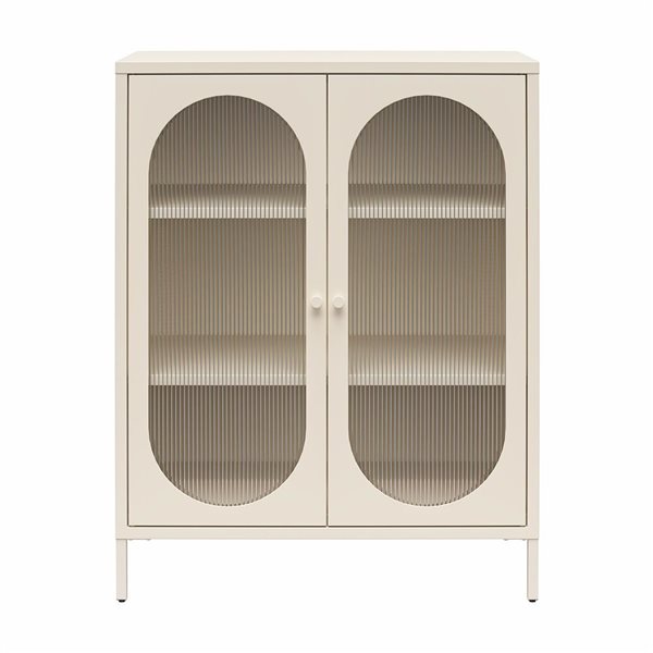 Mr. Kate Luna Short 2-Door Metal Accent Cabinet with Fluted Glass, Parchment