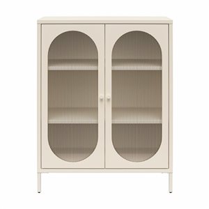 Mr. Kate Luna Short 2-Door Metal Accent Cabinet with Fluted Glass, Parchment